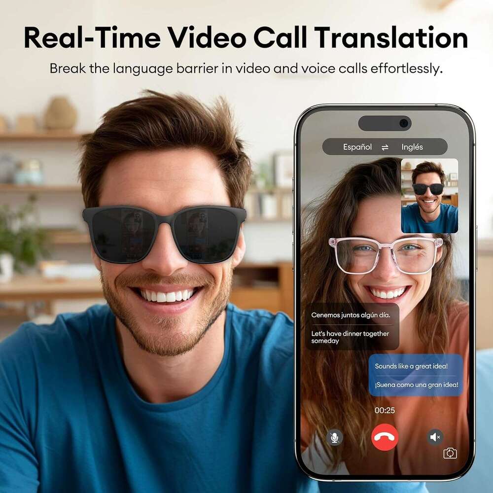 AI Bluetooth 5.4 Translation Glasses, with 144 Languages Accents, Blue Light Filter Lenses, Multifunctional Smart Glasses for Men and Women, Travel Me