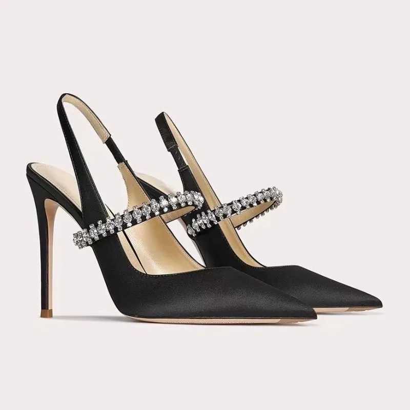 2025 New Womens Water Diamond Slim Heeled Pointed High-heeled Shoes with Headband and Sandals for Womens Singles W250814