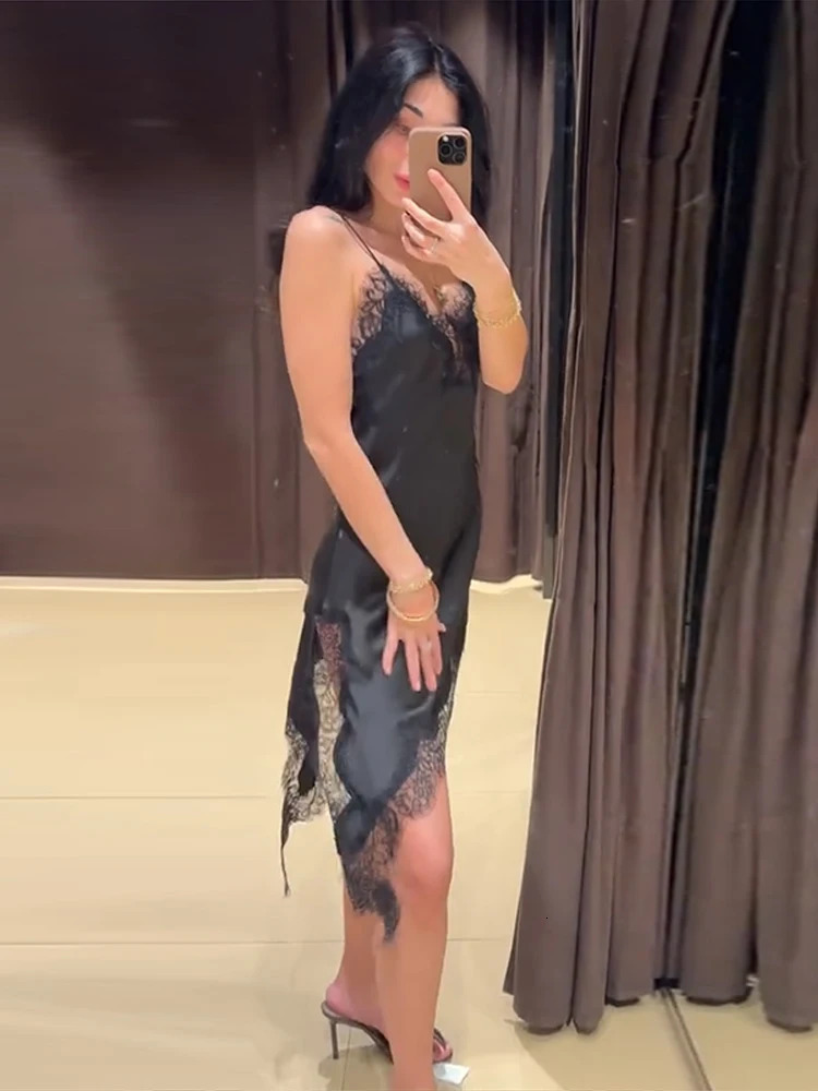 Lace Patchwork Summer Butter Dresses 2025 Women Sexy Deep V Neck Sleeveless Female Irregular Mini Dress Fashion Lady Vestidos 250813