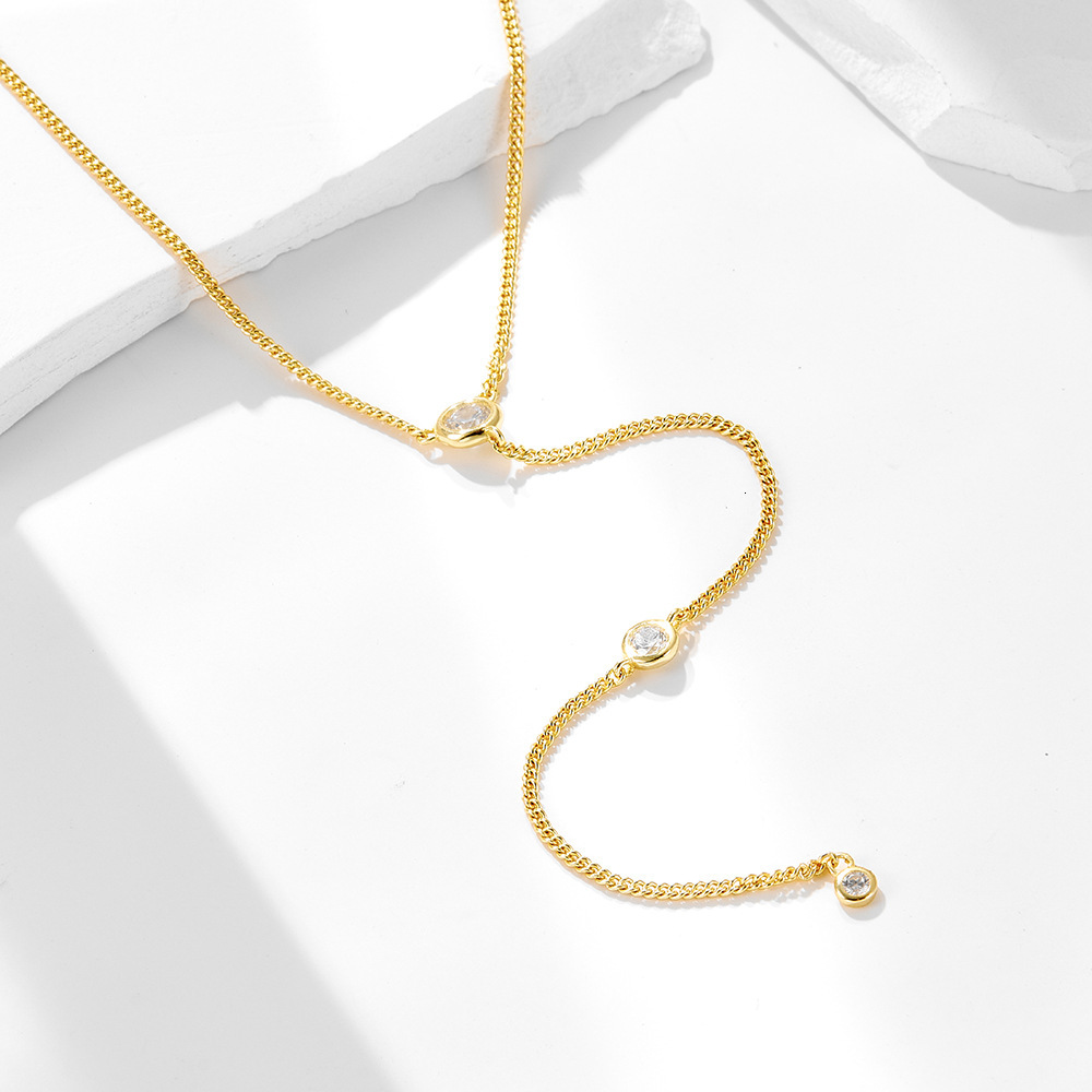 S Sier Y-shaped Dia-studded Tassel Necklace for Women Simple Fashionable Elegant High-end Clavicle Chain