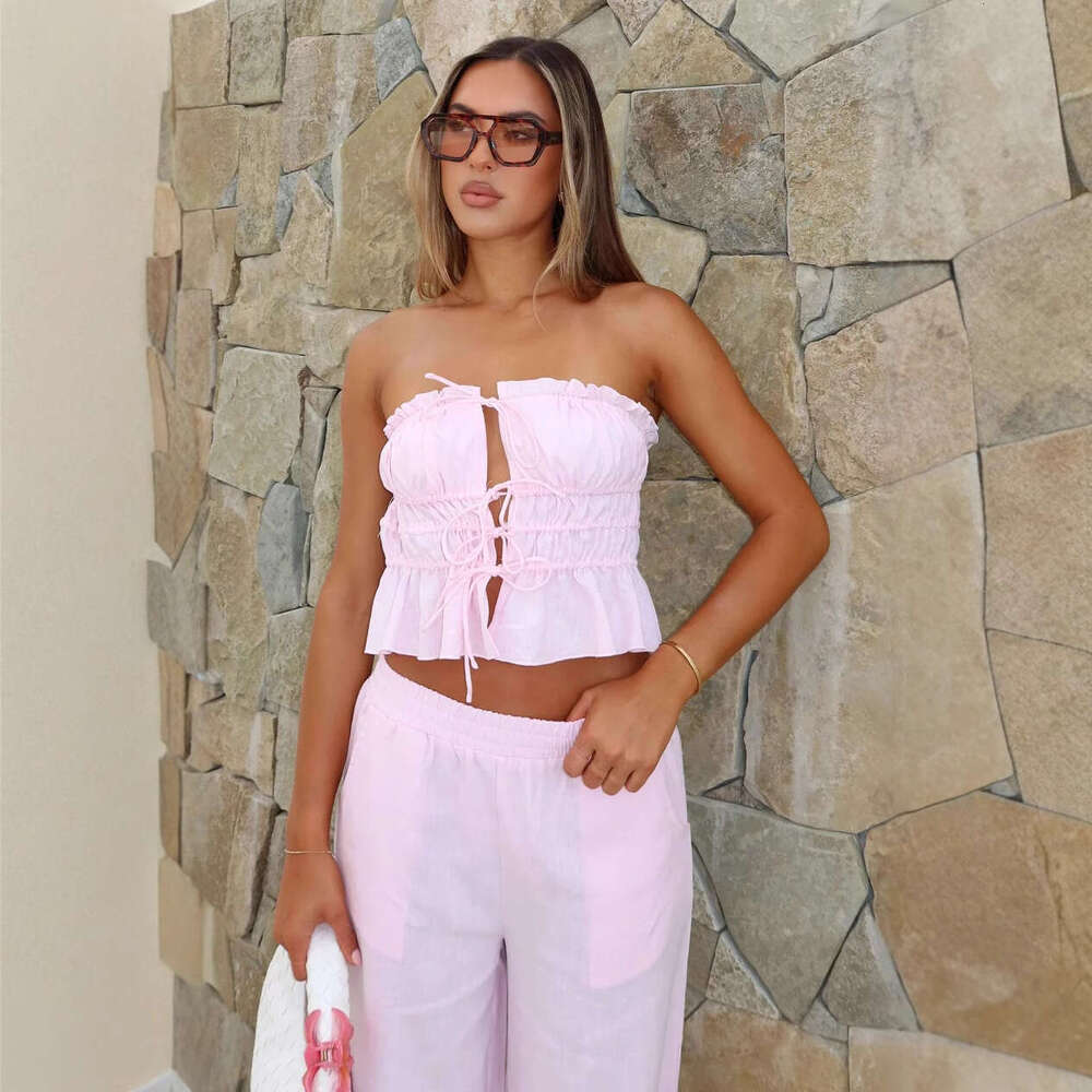 Fashion Drawstring Tube 2025 Summer designer t shirt New Crop Top Versatile Slim Vest for Women