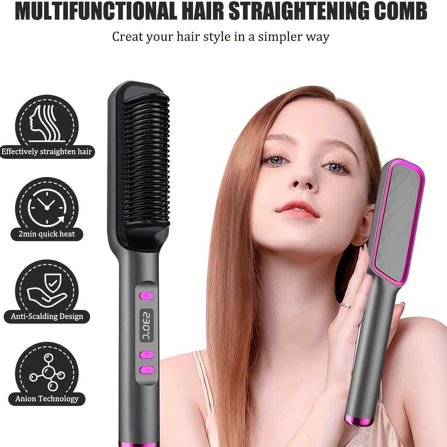 Negative Ion Heating Straight Hair Comb Ceramic Material LED Display Negative Ion Technology Suitable for Home and Travel W250814