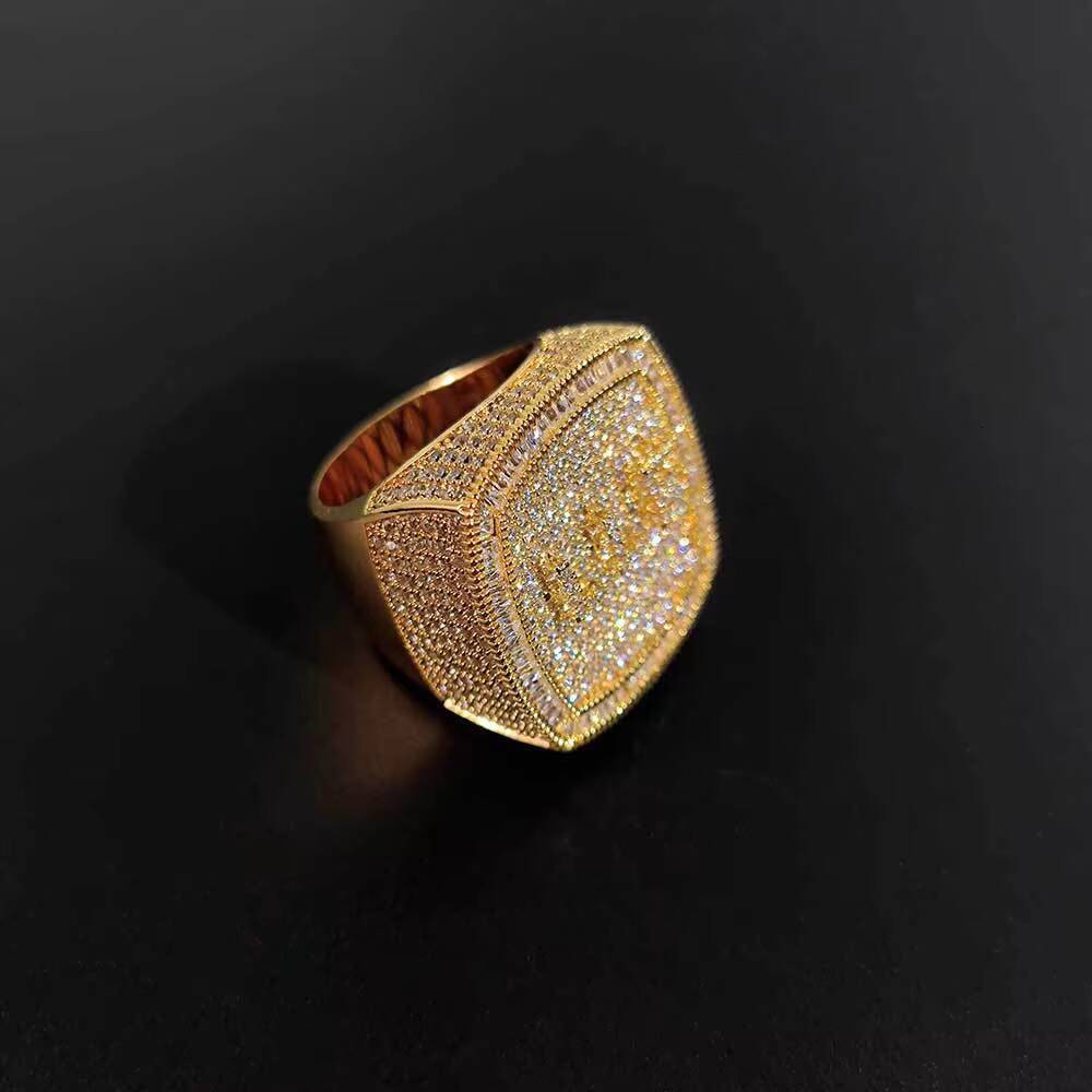Trendy Hip Hop Custom Champion Copper Set Zircon Moissanite Hiphop Men's and Women's Ring