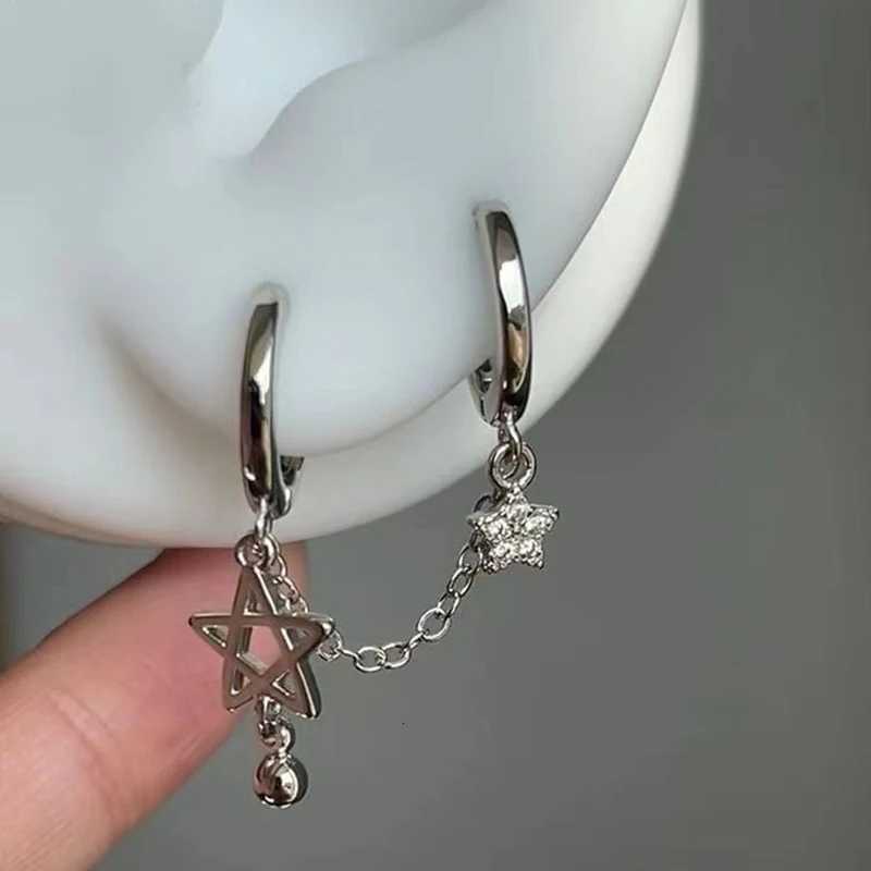 1PCS Silver Color Star Chain Double Ear Hole Ear Bone Y2K Fashion Hottie Earrings For Women Jewelry XJ250814