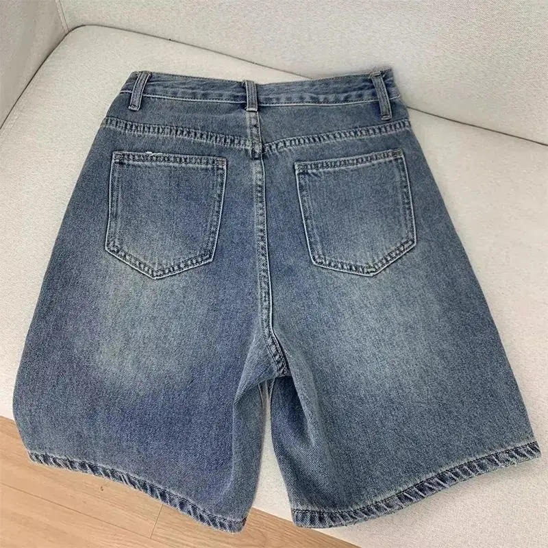 Spring Summer Women Casual Denim Shorts Fashion Female Wide Leg Short Jeans Knee Lenght Denim Pant Women High Waist Shorts Girls 250813