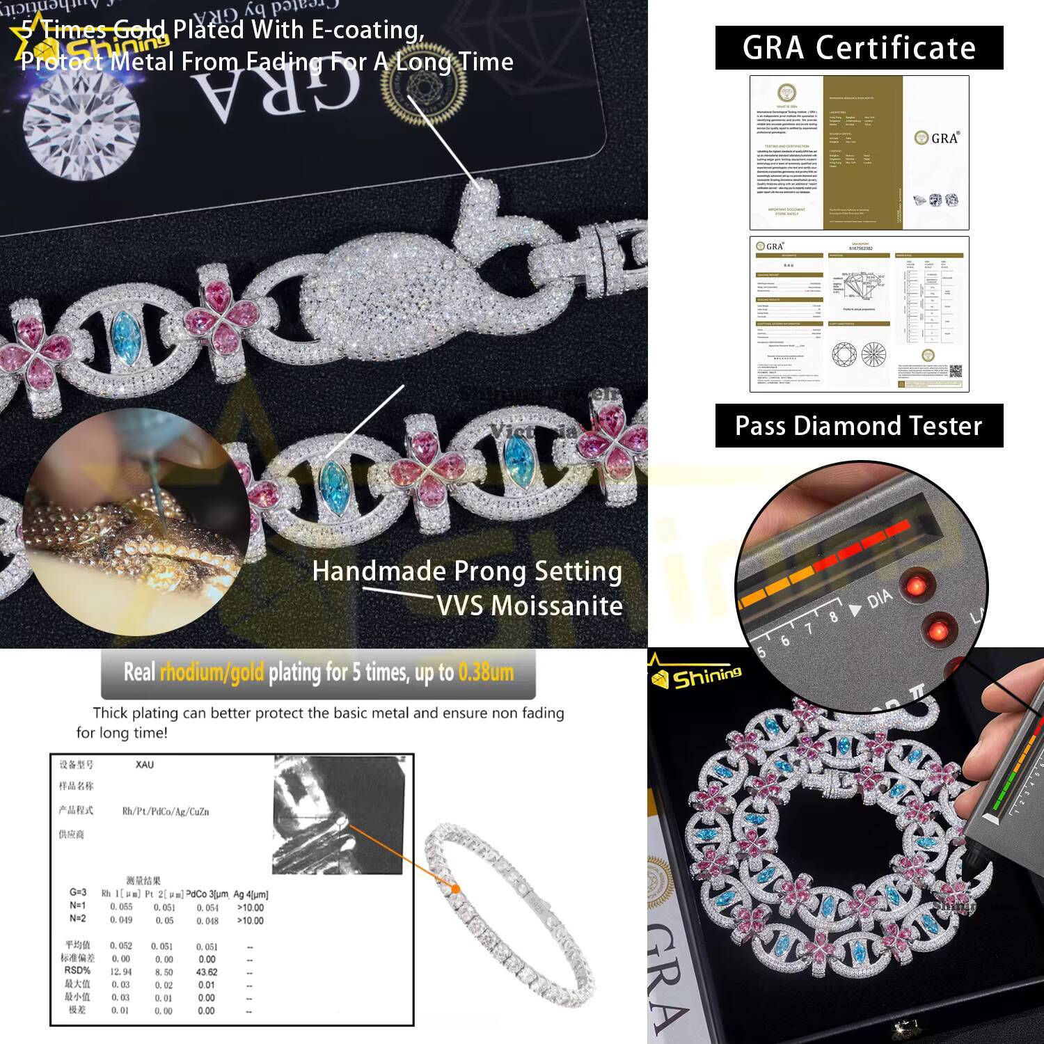 Stock Drop Shipping Silver 925 Men Fashion White Gold Solid Heavy Thick 13MM Iced Out Diamond Moissanite Cuban Chain