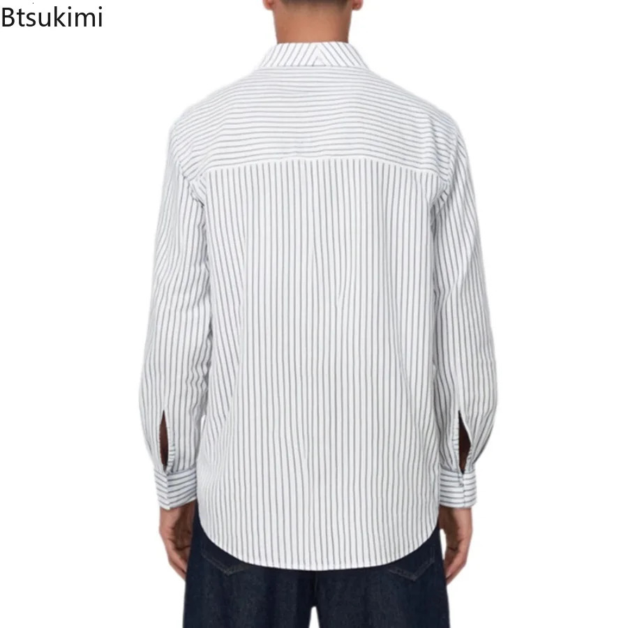 Spring Autumn Mens Casual Shirt Business Style Linen Striped Stand Collar Long Sleeve Cardigan 250813