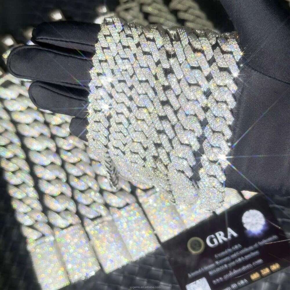 VVS Dia 2rows 8mm 10mm 12mm 15mm S Sier GRA Moissanite Necklace Mans Hiphop Cuban Link Chain for Fashion Jewelry