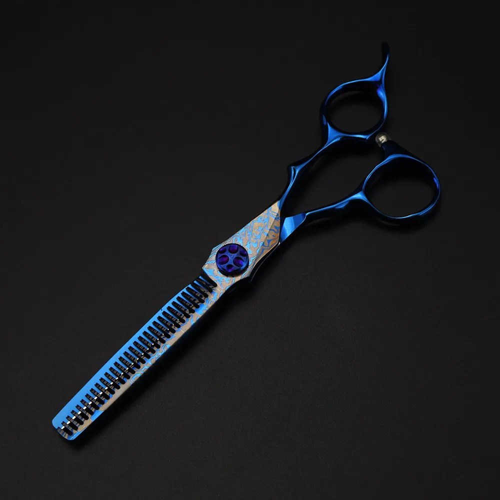 Professional 6 Blue Damascus hair cutting scissors Gem screw haircut thinning barber tools steel shears Hairdressing scissors 250812