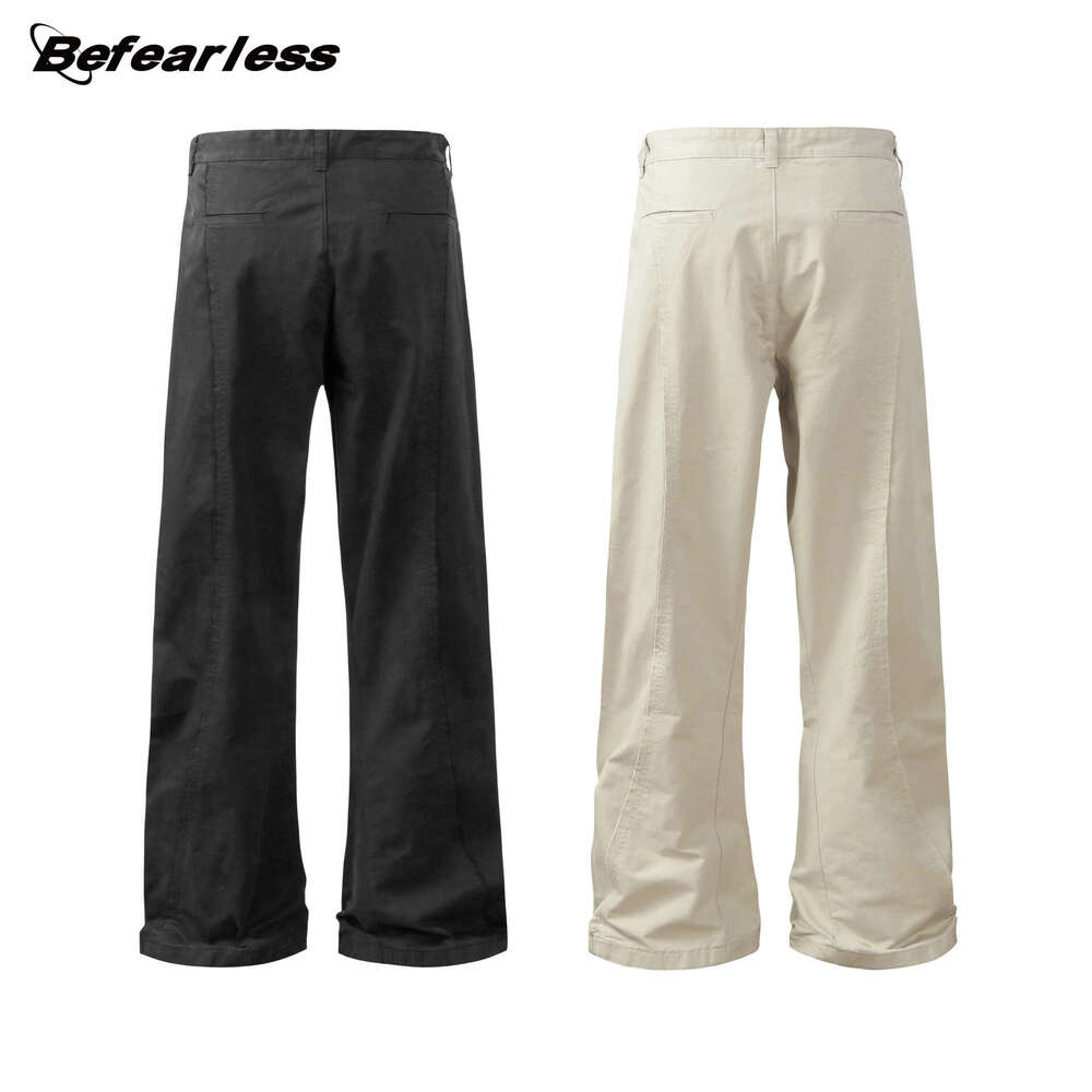 American Style Simple Curved Splicing Scimitar Long Unisex Loose Versatile Casual Flared Pants B5