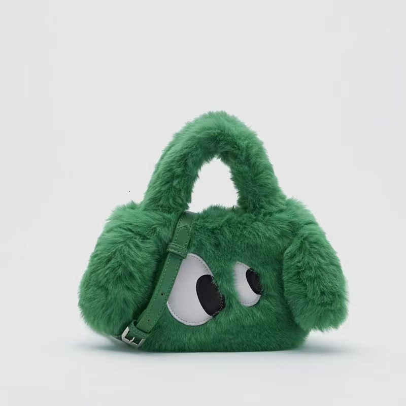 Autumn Winter Furry for Women New Big Eye Puppy Handbag Cute Girl Plush Crossbody Women's Bag