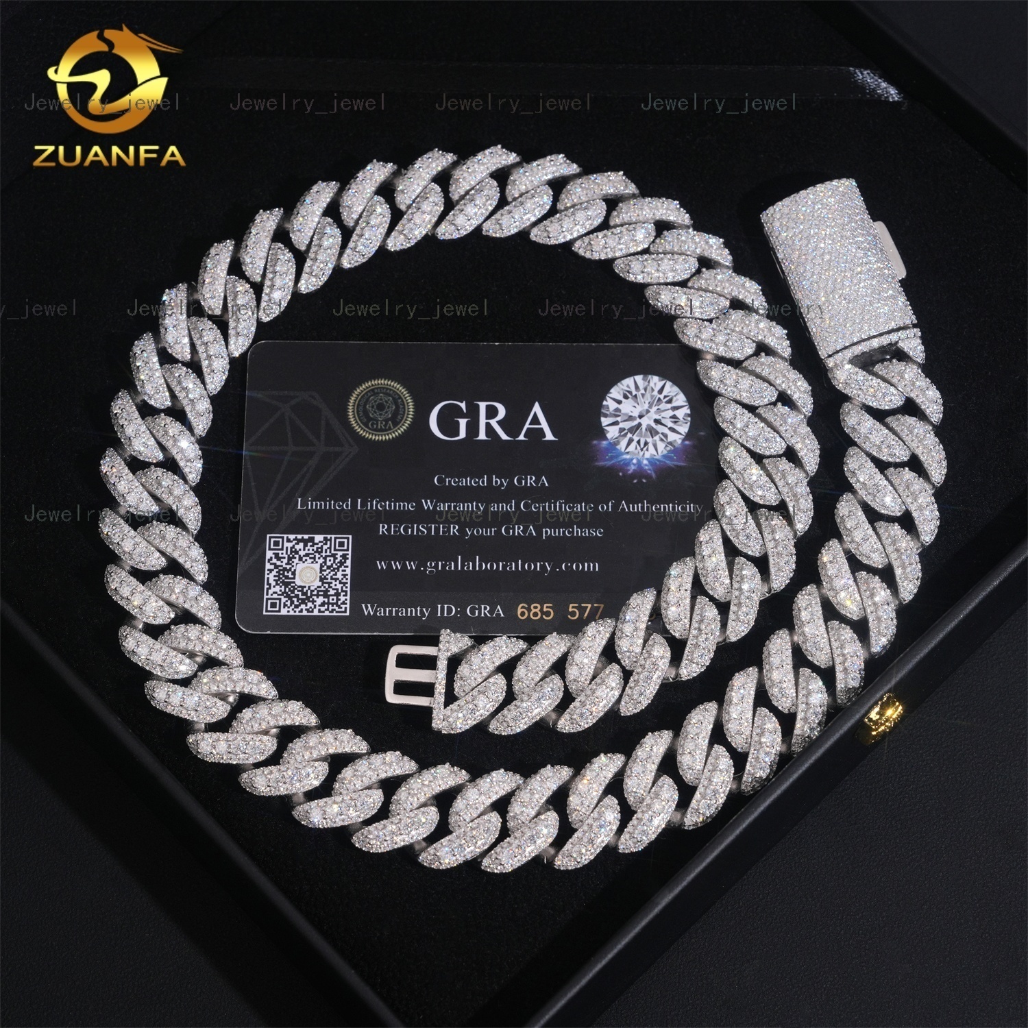 Iced Out Jewelry Hip Hop 3 Rows 18mm Width 925 Sterling Silver VVS Moissanite Diamond Miami Cuban Link Chain