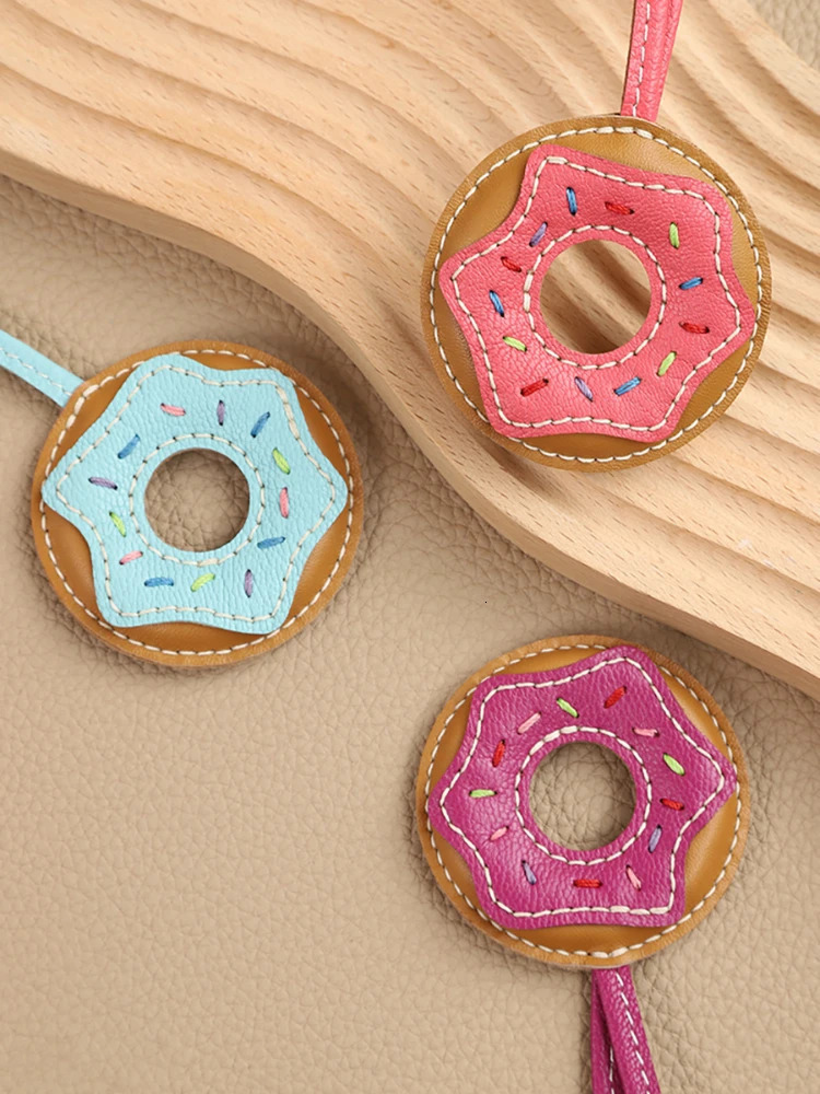 Handmade Donut Bag Pendant Genuine Leather Bags Keychain for Handbags Interesting Stylish Bag Accessories 250813