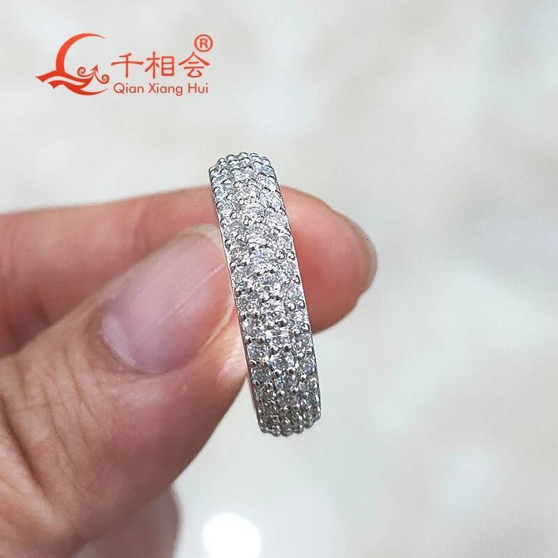 D vvs white 1.7mm melee moissanite three band ring full stones 925 Sterling Silver Ring Jewelry Rings Engagement Ladies men