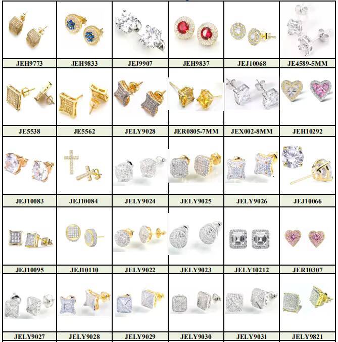 Jasen Fashion Men Women Vvs Moissanite Dia Cz Stones Sier Sterling Round Stud Earring