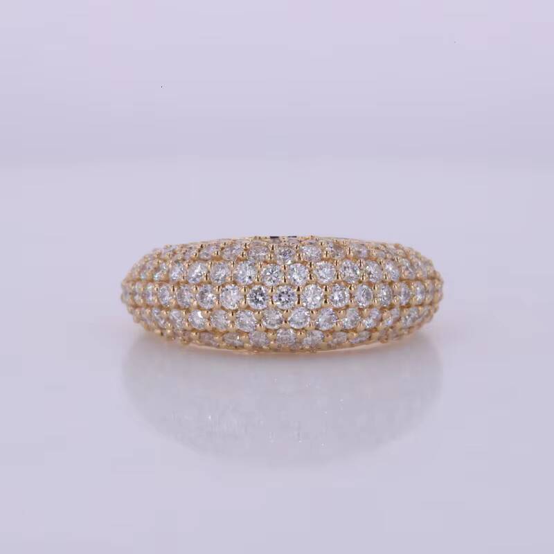 Starsgem Pave Dome Dia Ring 10K 14K Yellow Gold Round Briiliant Cut Lab Grown Dias Wedding Rings