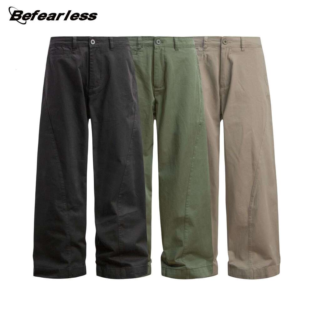 American Style Patchwork Design Unisex Trendy Loose Cargo Wide-Leg Floor-Length Casual Pants B5