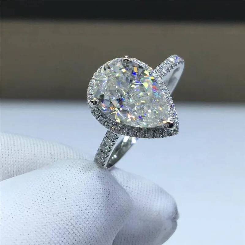 BXINY GRA Certified 1/2CT Pear Cut Moissanite Rings S925 Silver Water Drop Lab Diamond For Women Halo Wedding Bands Fine Jewelry