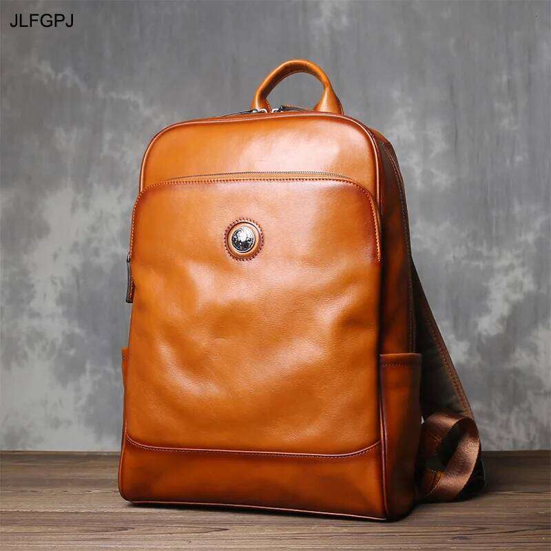 Vegetable Tanned Shoulder Backpack Men's Head Layer Cowhide Vintage Casual Multifunctional Large Capacity Computer Bag
