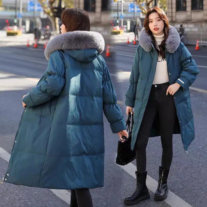 Winter Fall Women Large Fur Collar Loose White Duck Down Feather Coat Woman Korean Fashion Hooded Warm Coats 250811