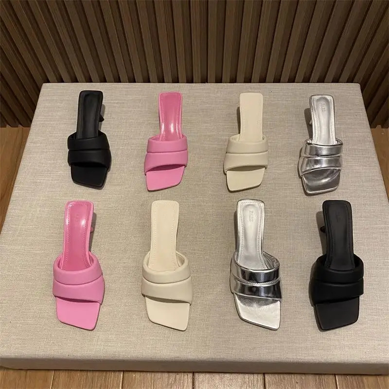 Womens Slippers Slippers Womens Summer Wear Fashion Open-toed Square Flip-flops Womens High Heels Sandals Women 250809