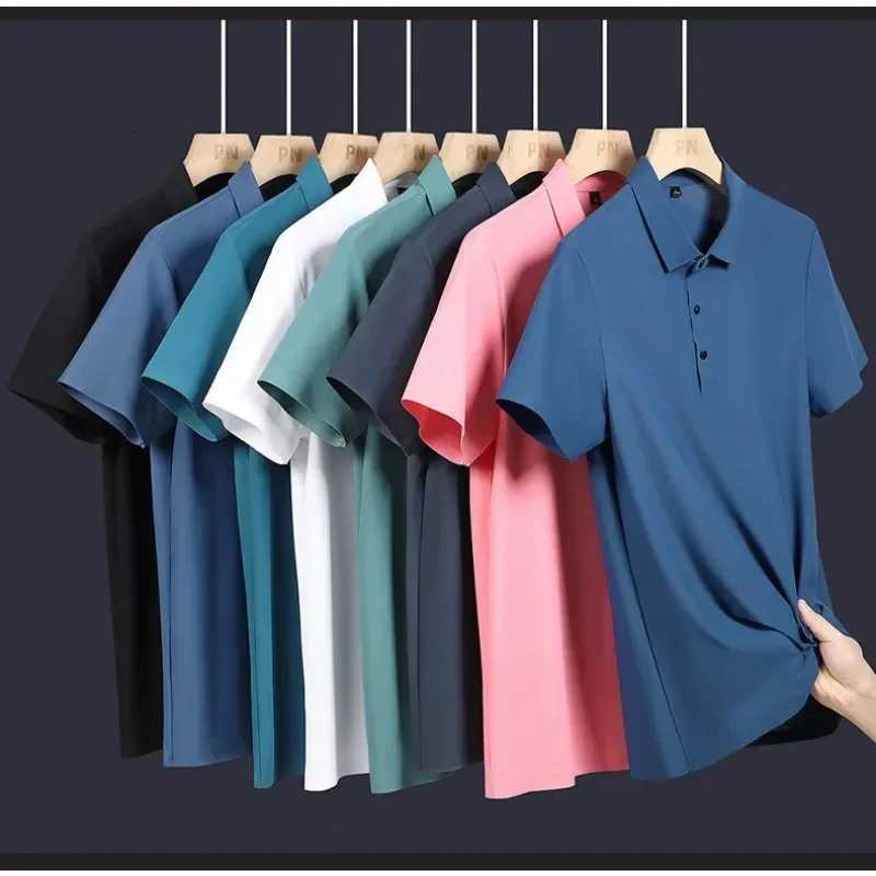 2025 New Summer Solid Color Casual Mens Polo Shirt Short Sleeved Turndown Collar Ice Silk T-shirt XJ250804