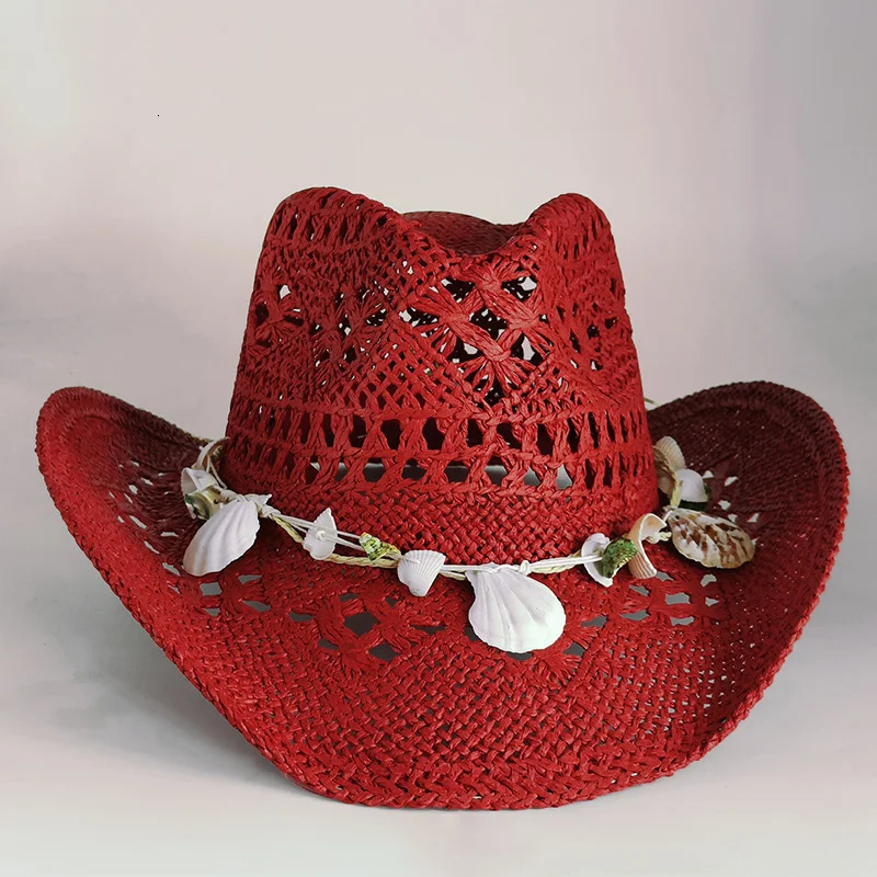 Men Western Cowboy Straw hat women Fashion Large Brim red straw hat Party Outdoor summer cowgirl Sun Jazz Hat sombrero vaquero 250813