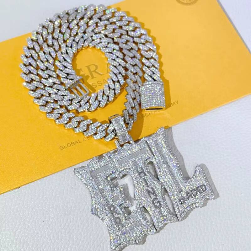 Stock Drop Shipping Silver 925 Men Fashion White Gold Solid Heavy Thick 13MM Iced Out Diamond Moissanite Cuban Chain