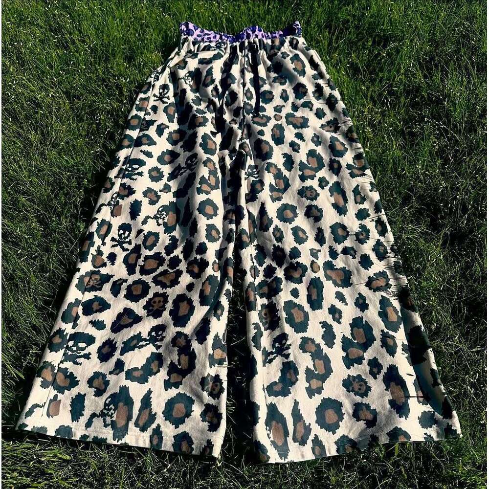 New Leopard Digital Print Wide-Leg Straight Double-Cuff Design Fashionable Personality Casual Pants