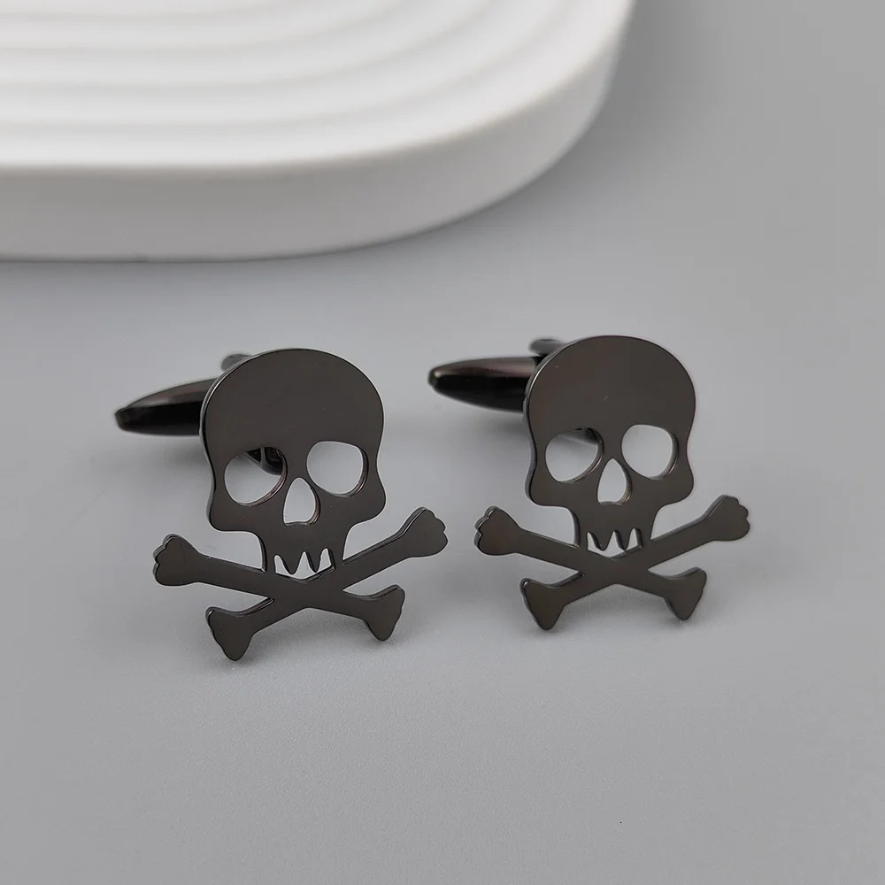 Pirate skull gold-plated cufflinks French shirt cuff accessories black stainless steel suit formal match 250812