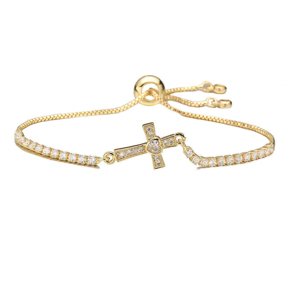 Hot-Sell Designer Niche Light Copper Gold-Plated Zircon for Women Cross Bracelet INS Simple Jewelry High-End