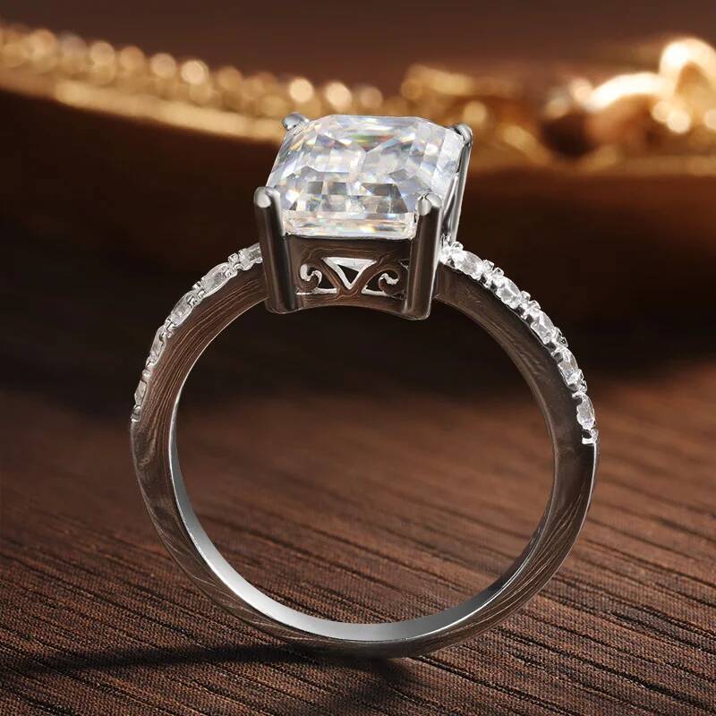 KNOBSPIN 4ct Emerald Moissanite Ring s925 Sterling Sliver Luxury Lab Diamond White Gold Wedding Band Engagement Rings for Women