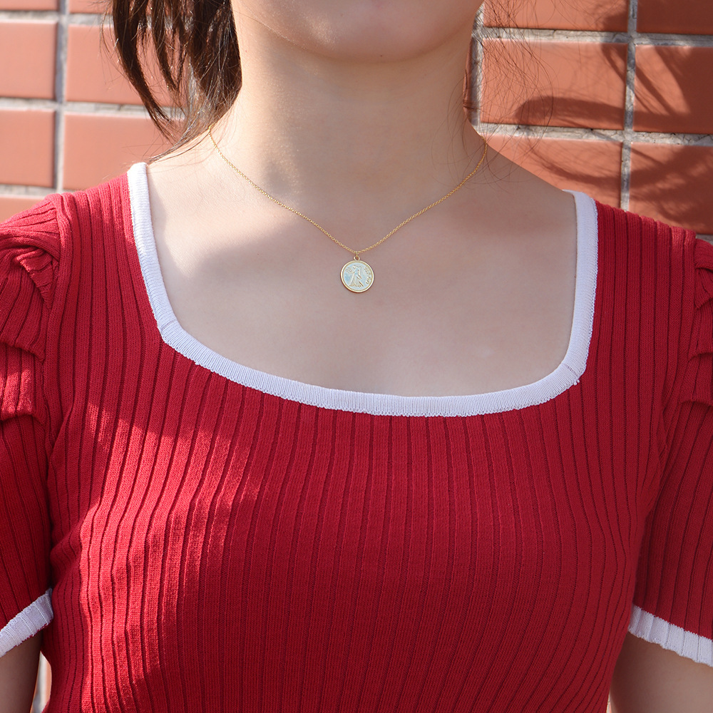 S Pure Sier Gold-Plated Coin Zodiac Necklace for Women Pendant Ins Style Trend Collarbone Chain