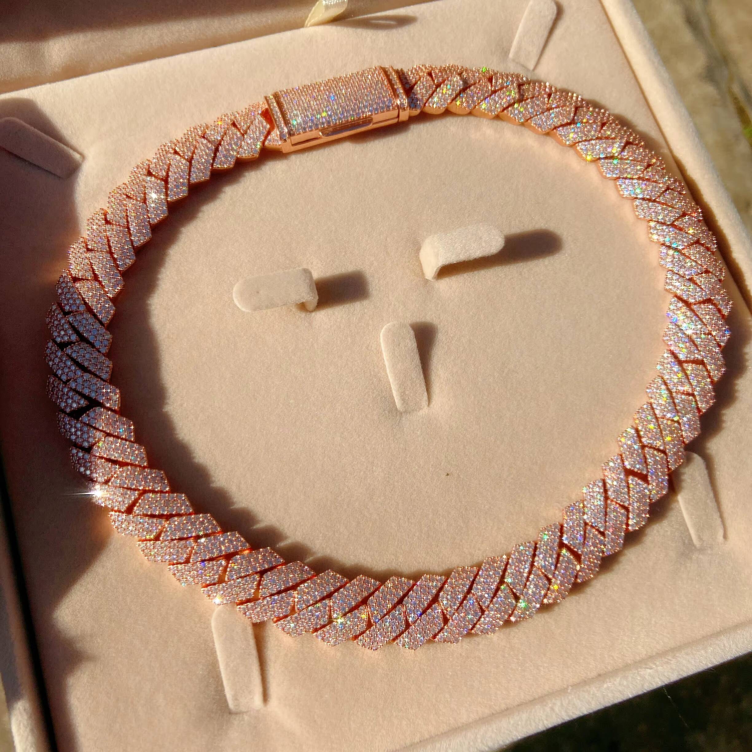 Hot Selling Necklace Sier Iced Out Lab Dia Vvs Moissanite Hip Hop Jewelry Real Gold Plated Cuban Link Chain