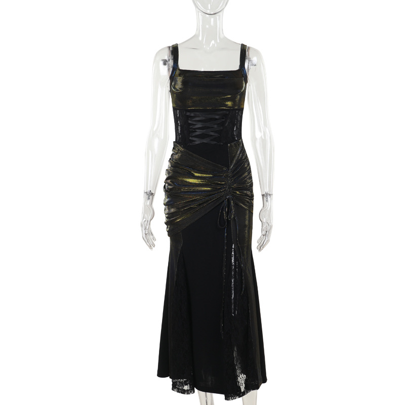 Stage Wear Halloween Sexy Women's Dress Vampire Cosplay Costume Perspective Lace Shawl Slim Fitting Suspender Fishtail Skirt Party Dress Up