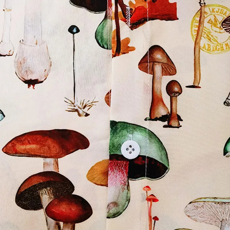 Summer Men Hawaiian Style Shirt Fashion Casual Streetwear Turndown Collar Short Sleeve Cartoon Mushroom Beach Printed 250804