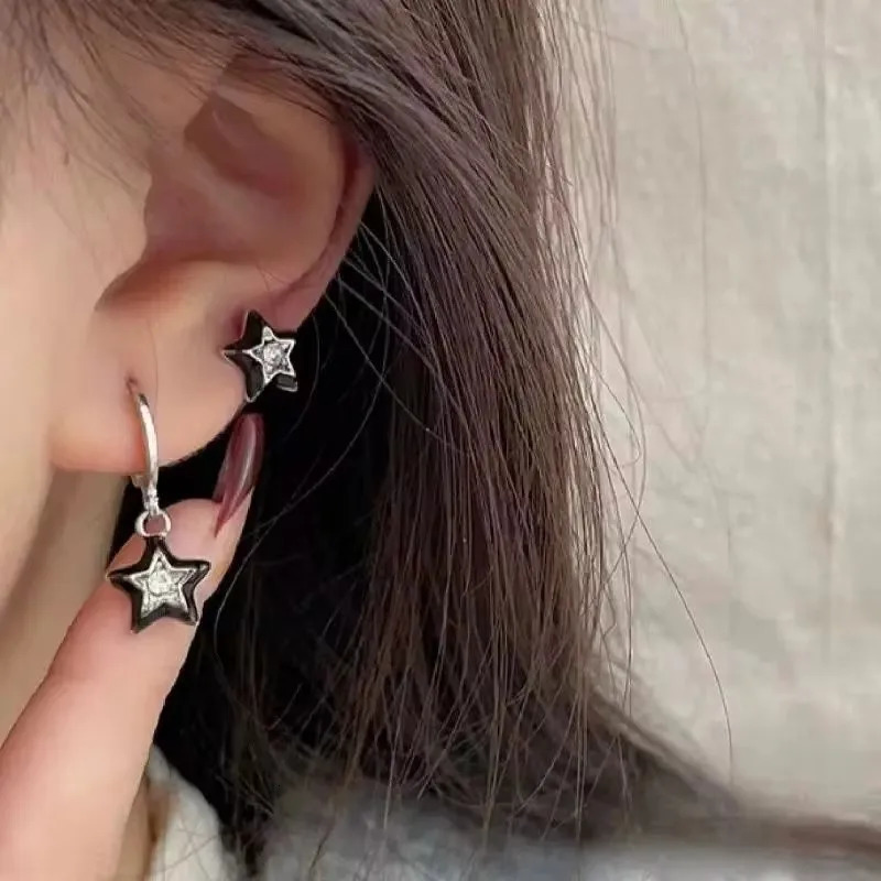 6PCS Set Goth Red Crystal Star Heart Black Pentagram Pendant Earring For Women Vintage Aesthetic Trendy Y2K Jewelry Accessories 250812