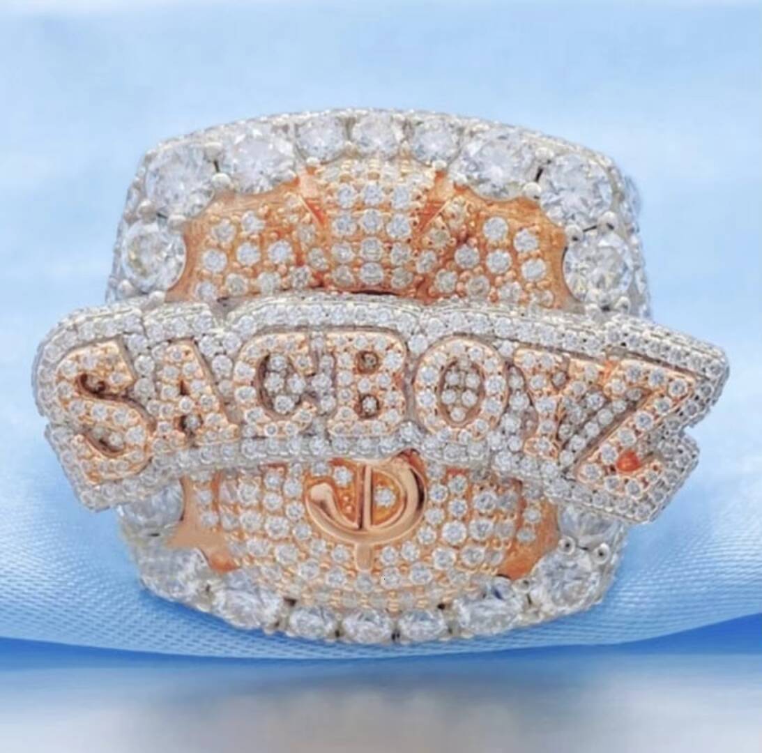 Custom Hip Hop Fine Jewelry Men's Iced Out Champion Real VVS Moissanite Dia Sier Ring Men