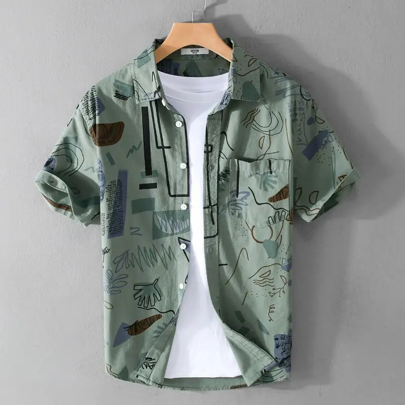 Summer Casual Beach Style Printed Shortsleeved Men Shirt Comfortable Loose Versatile Cardigan 250808