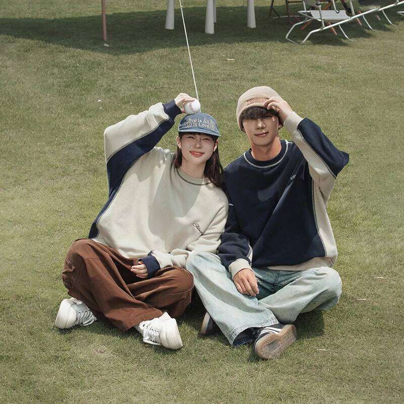 TFETTERS Brand Two Tone Splicing Men Autumn New O Neck Vintage Sweatshirts For Couples Fashion Streetwear