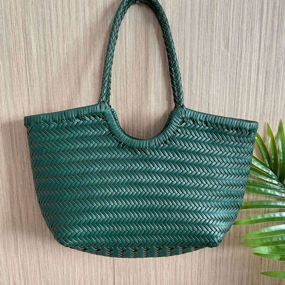 Fashion Handbags Women's Leather Weaving Casual Bag Vintage Basket Tote Purse Cowhide Cross Shopping Bag