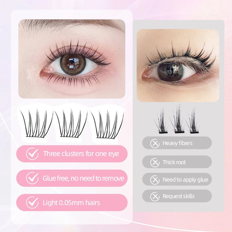 Yelix Selfadhesive Glue Free False Eyelashes Reusable DIY Segmented Lashes Clusters No Needed Natural Soft 250811