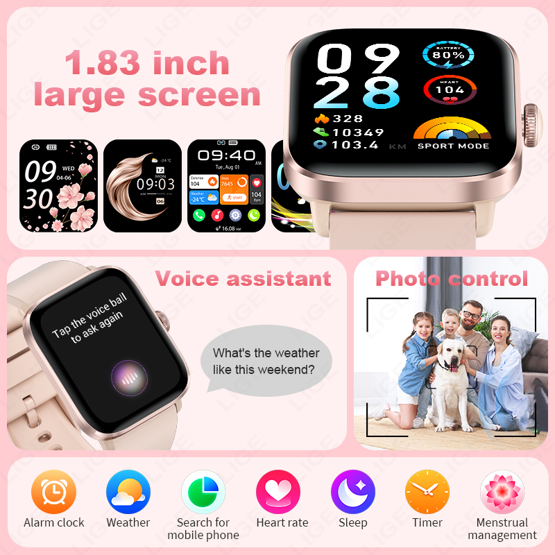 LIGE universal smart watch multifunction watch multiple sports dial custom dial remote control photography blood pressure heart rate deduction monitor