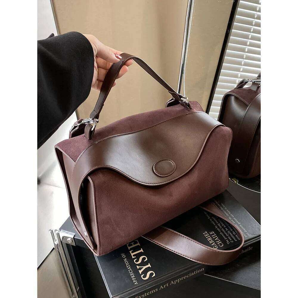 Retro Suede Pillow Bag for Women Solid Soft Frosted Leather Boston Pack Large Capacity Female Commuter Shoulder Bags New