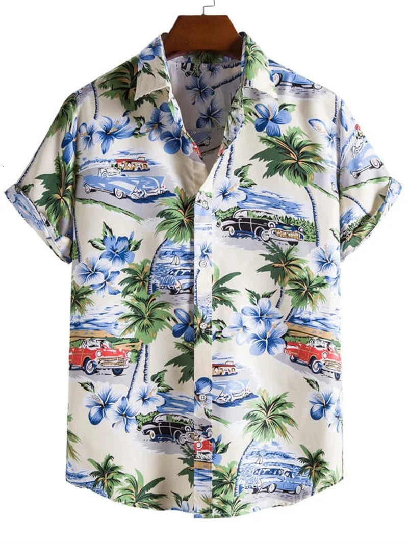 Hawaiian 3D Coconut Tree Top Mens Summer Beach Casual Clothing Street Outdoor Party Shirt Loose Breathable 250804