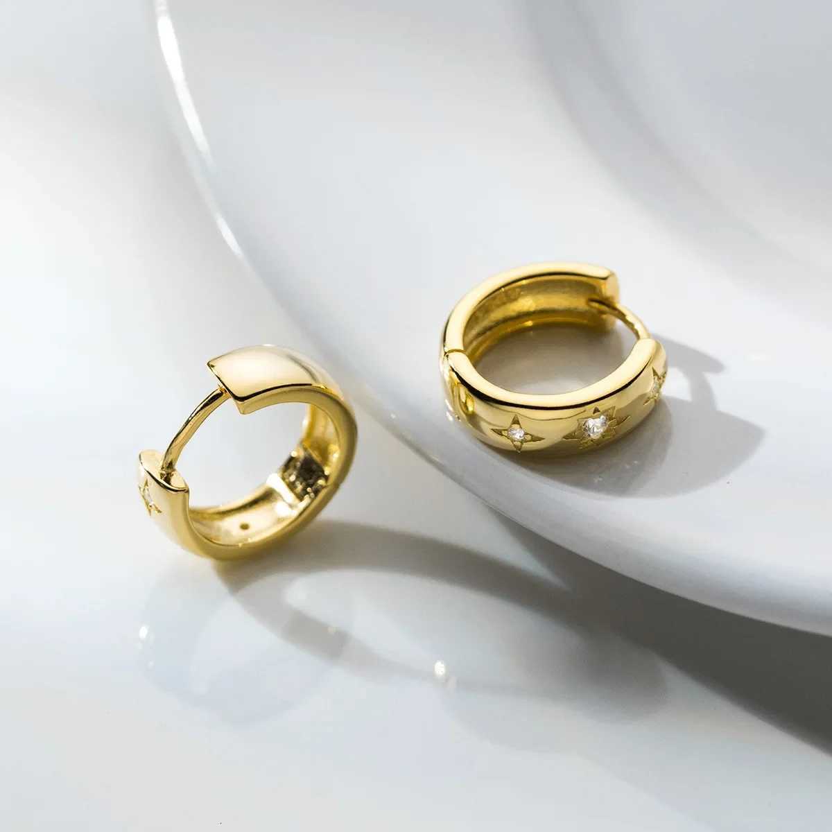 Sun Star Zircon Hoop Earrings for Women Stainless Steel Girls Metal Sun Rhinestone Ear Buckle Punk Elegant Jewelry XJ250814