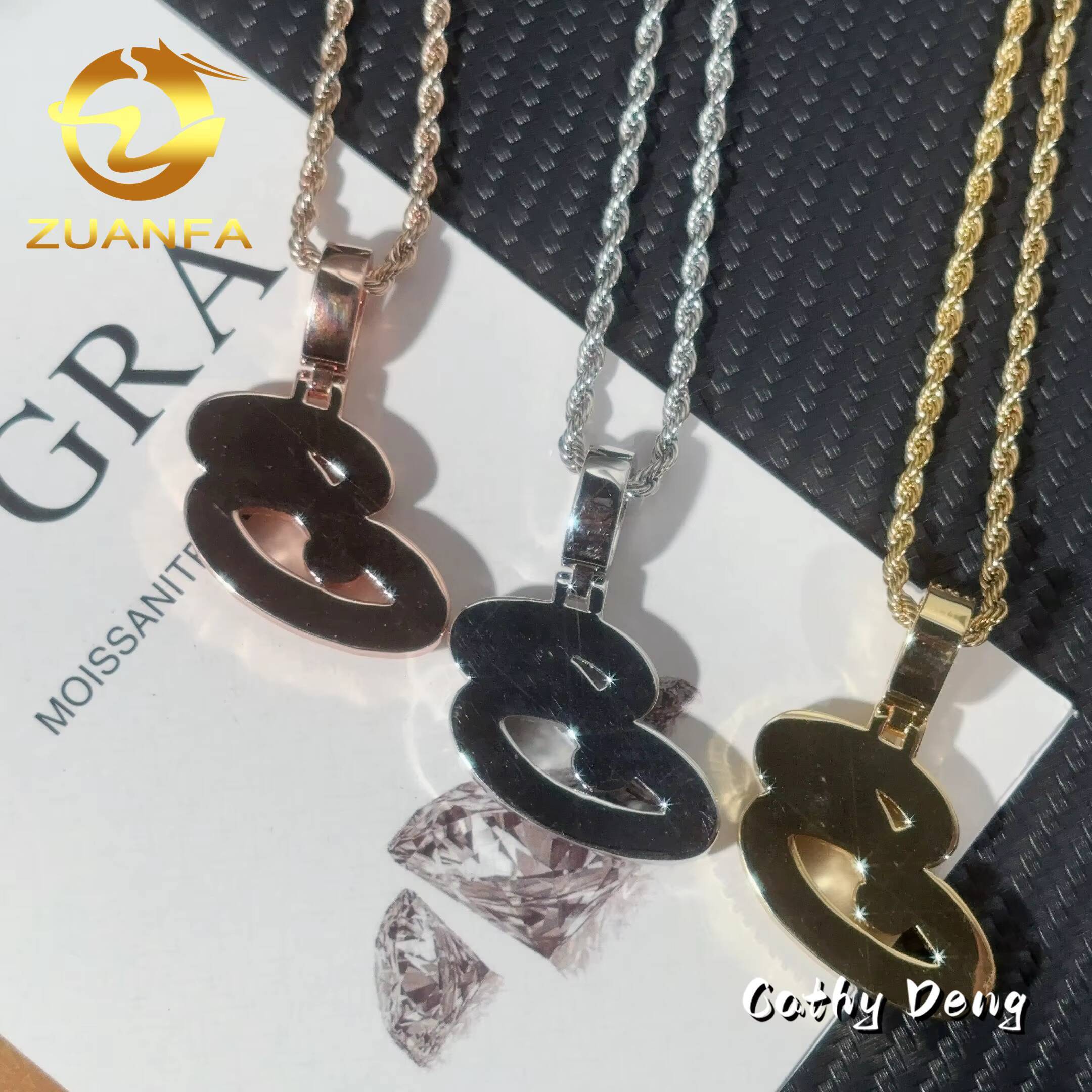 Ready to Ship Initial Letter Moissanite Pendant Hip Hop Style Iced Out Pendant 925 Sterling Silver Pendant With 316L Rope Chain