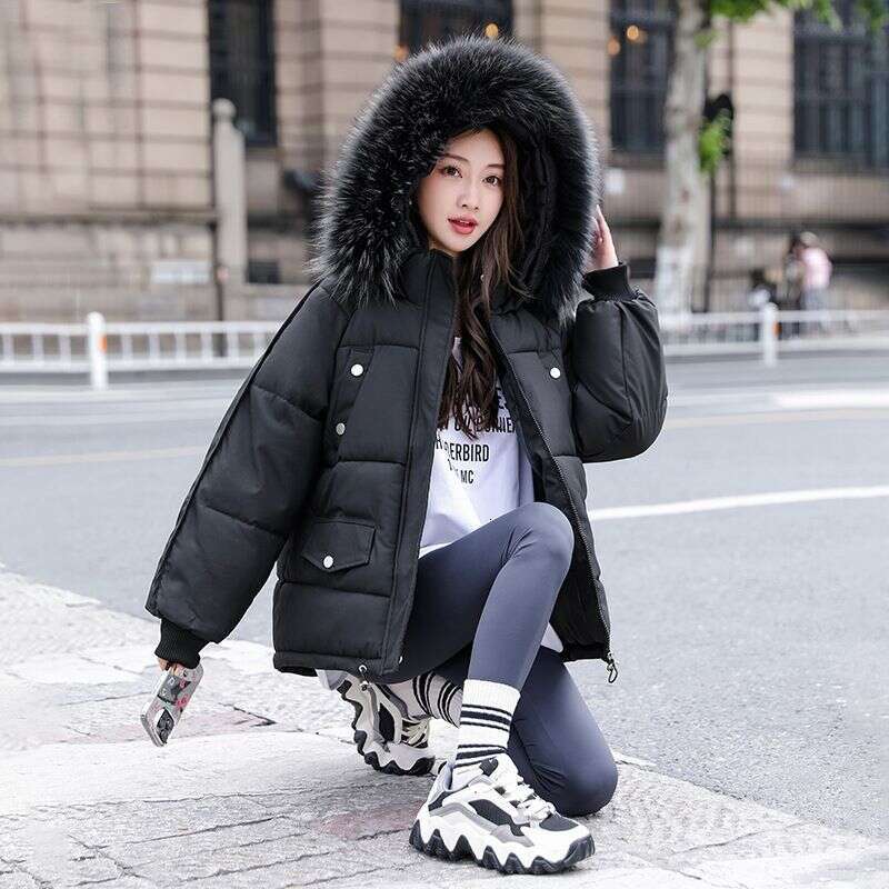 New Short Cotton Jacket Women's Winter Coat Cotton Coat Slim Fit Thickened Big Hair Collar Small Cotton Jacket