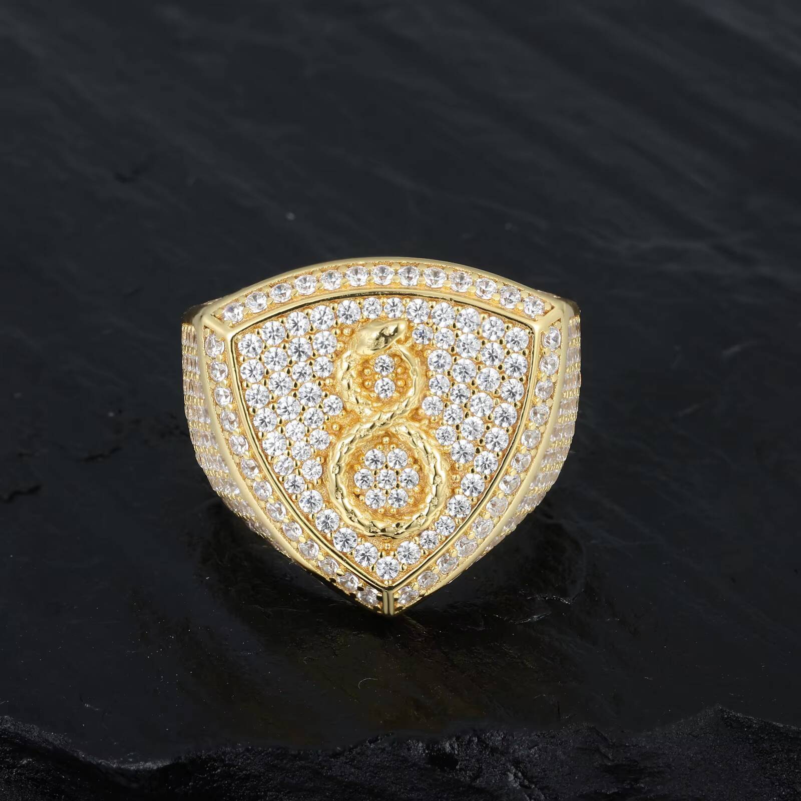 Fashion Design Hip Hop Jewelry Gold Plated Sterling Sier VVS Moissanite Dia Number 8 Snake Ring for Men