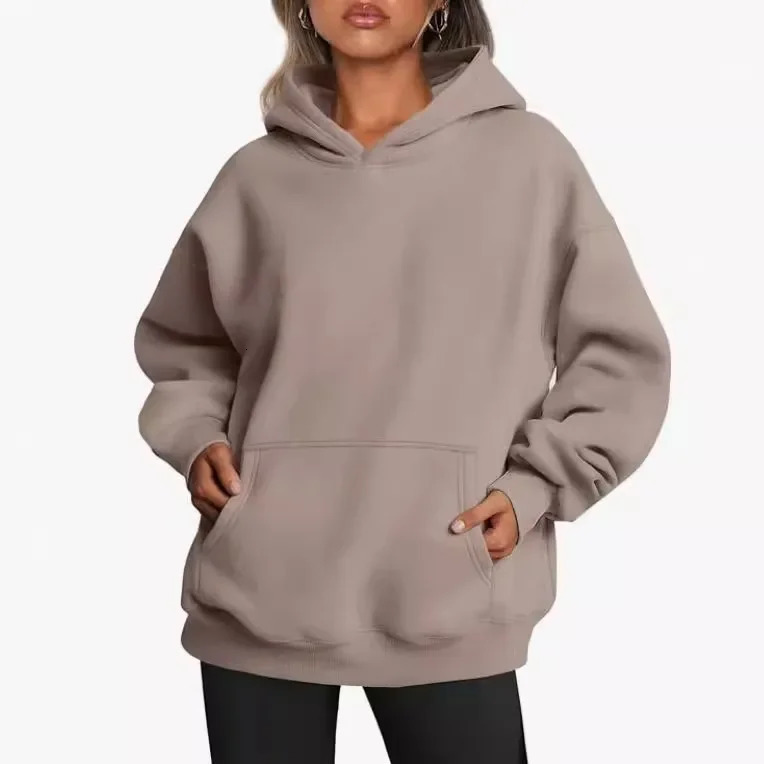 Fashionable Autumn Winter Womens Hooded Pullover Polo Shirt Long Sleeve Fleece Casual Style Oversized Sweater Coat With Pocket 250813